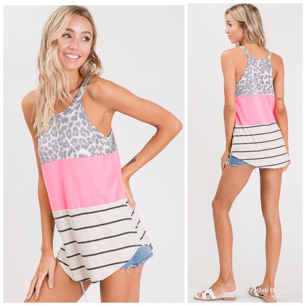 💖LAST 1! Color Block Sleeveless Leopard Tank - Picture 4 of 5